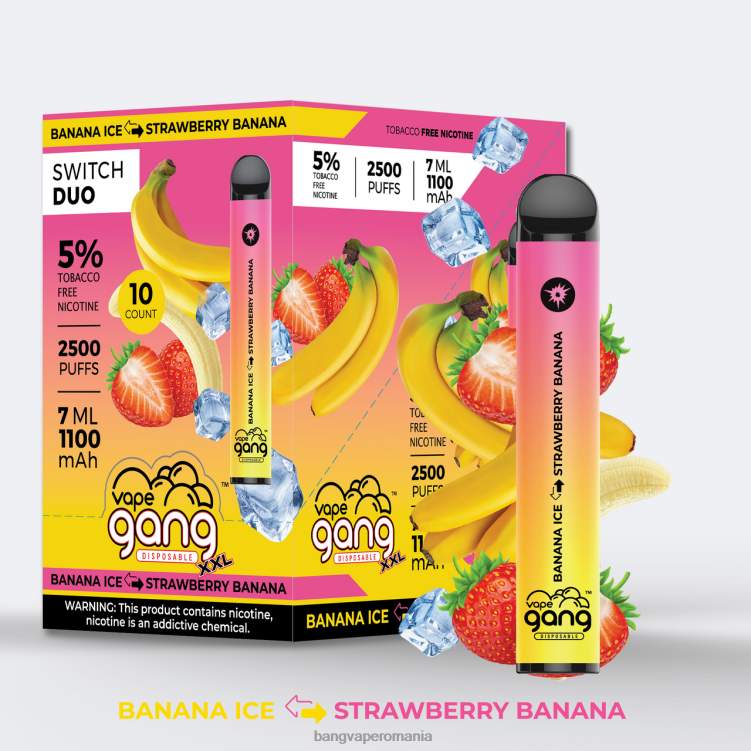 Bang box vape flavors - Vape Gang Switch Duo 2 arome (cutie de 10) gheață de banane - banană de căpșuni 0JDXV40