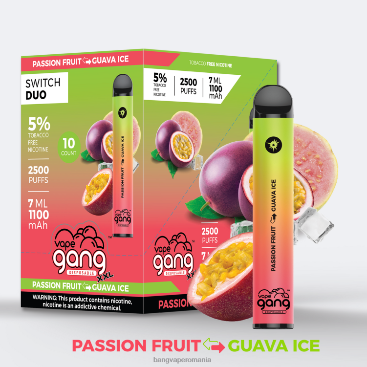 Bang disposable vape flavors - Vape Gang Switch Duo 2 arome (cutie de 10) fructul pasiunii - gheață de guava 0JDXV44