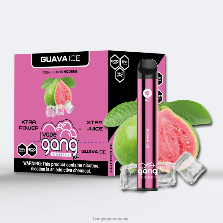 Bang box vape flavors - Vape Gang XL Vape de unică folosință 600 pufuri (cutie cu 10) gheață de guava 0JDXV72