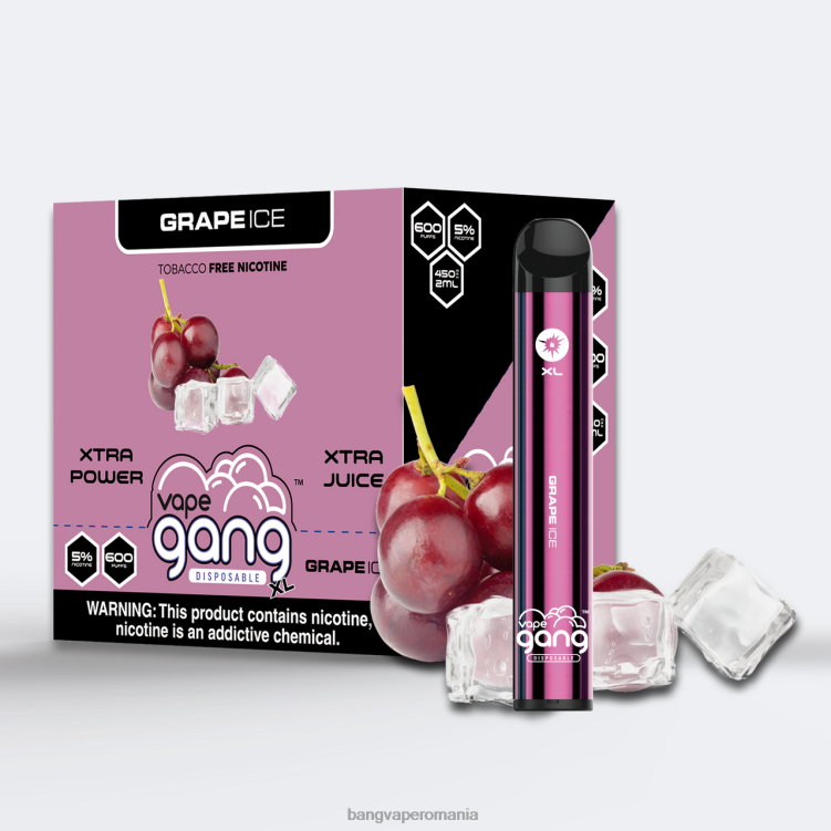 Bang box vape flavors - Vape Gang XL Vape de unică folosință 600 pufuri (cutie cu 10) gheață de struguri 0JDXV62